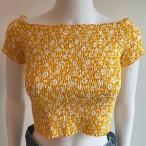 PRIMARK | Yellow and White Smocked Stretchy Cropped Top